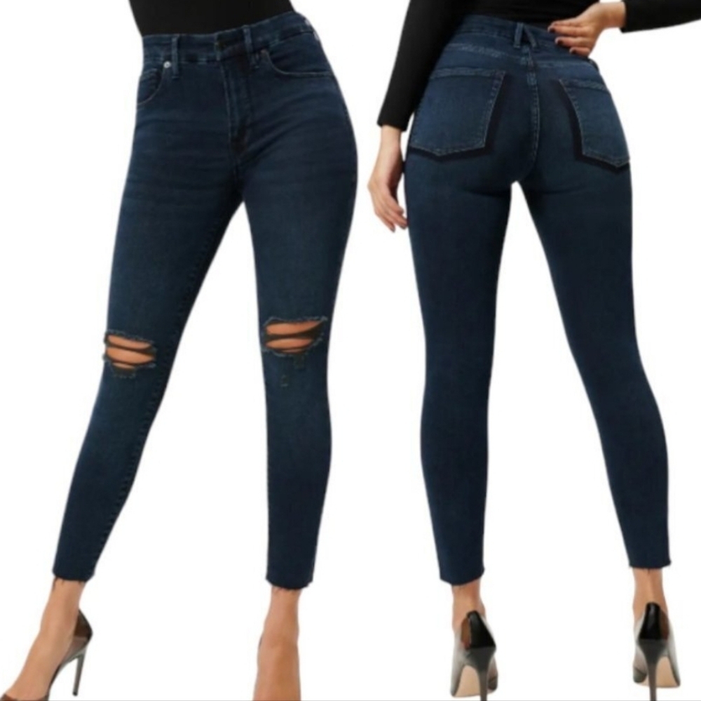 Good American Good Legs Jeans Raw Hem Distressed